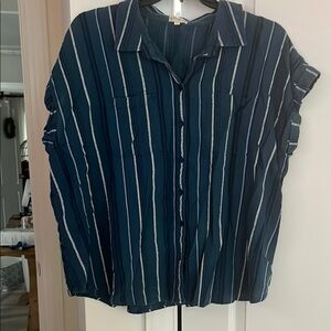 Wonderly Blue and White Boxy Button Down Shirt